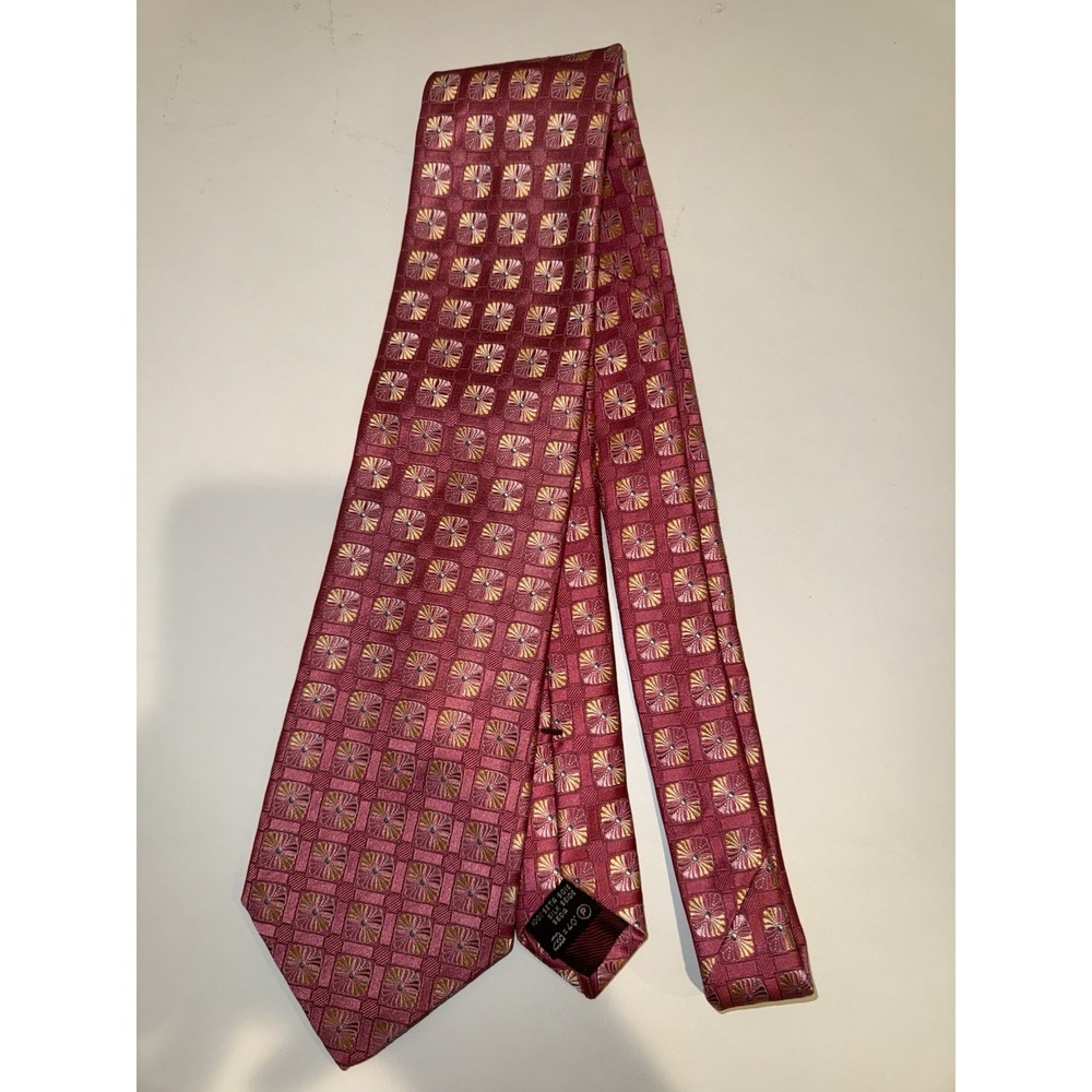 Ermenegildo Zegna Geometric Pattern Fuchsia/Dark Pink Silk Tie Made in Italy - Picture 2 of 6